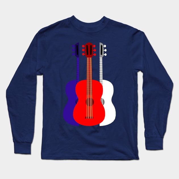 Red, White and Blue Guitar Long Sleeve T-Shirt by evisionarts